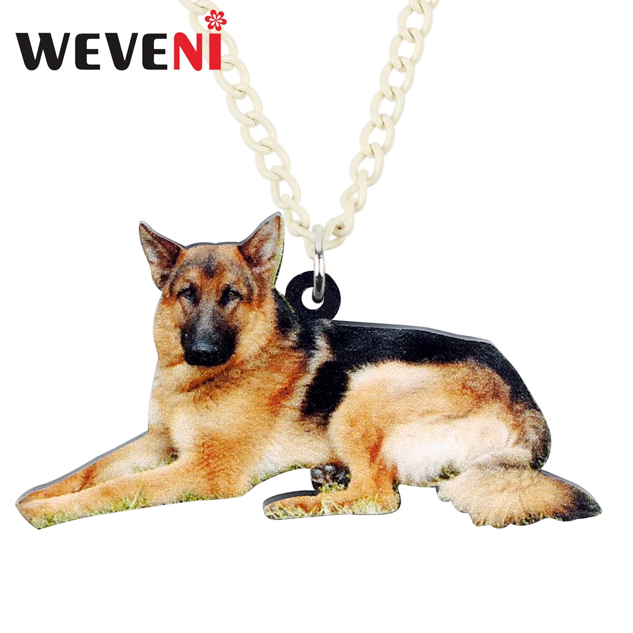 WEVENI Acrylic Lying German Shepherd Dog Necklace Pendant Choker Chain Pets Animal Jewelry For