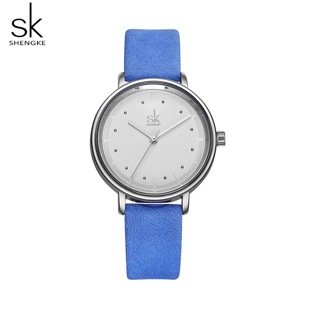 Shengke простые женские модельные часы ретро кожаные женские часы Топ бренд Женская мода мини дизайн наручные часы - Цвет: blue