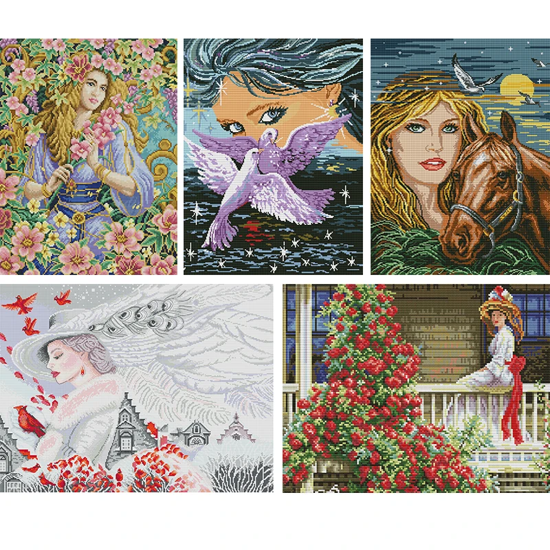 

The Elegant Woman Series 11CT Printed Fabric 14CT Canvas DMC Counted Cross Stitch Kits for beginners Embroidery Home Decor