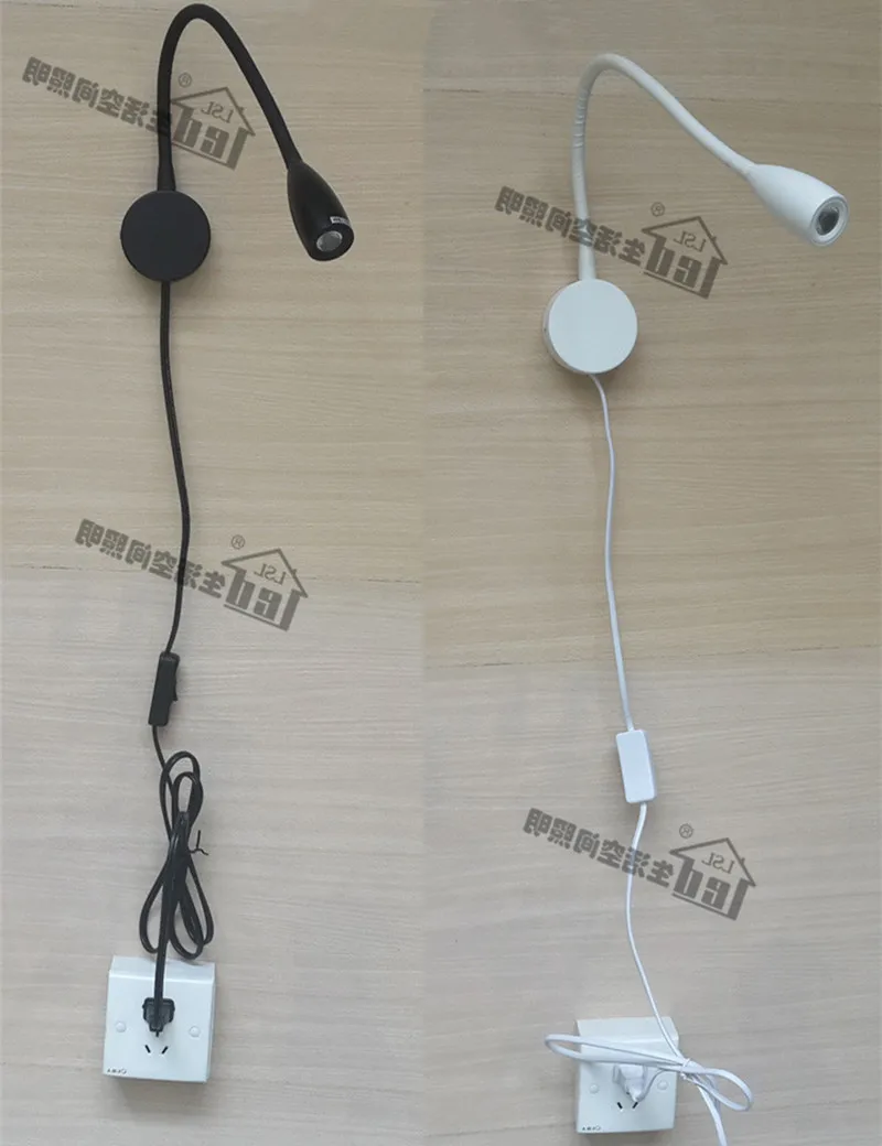 

TopocH Wall Lamp with Plug Matte White/Black/Chrome Flexible Neck Switch on Cords 6 Feet Plug Optional CREE LED 3W AC100-240V