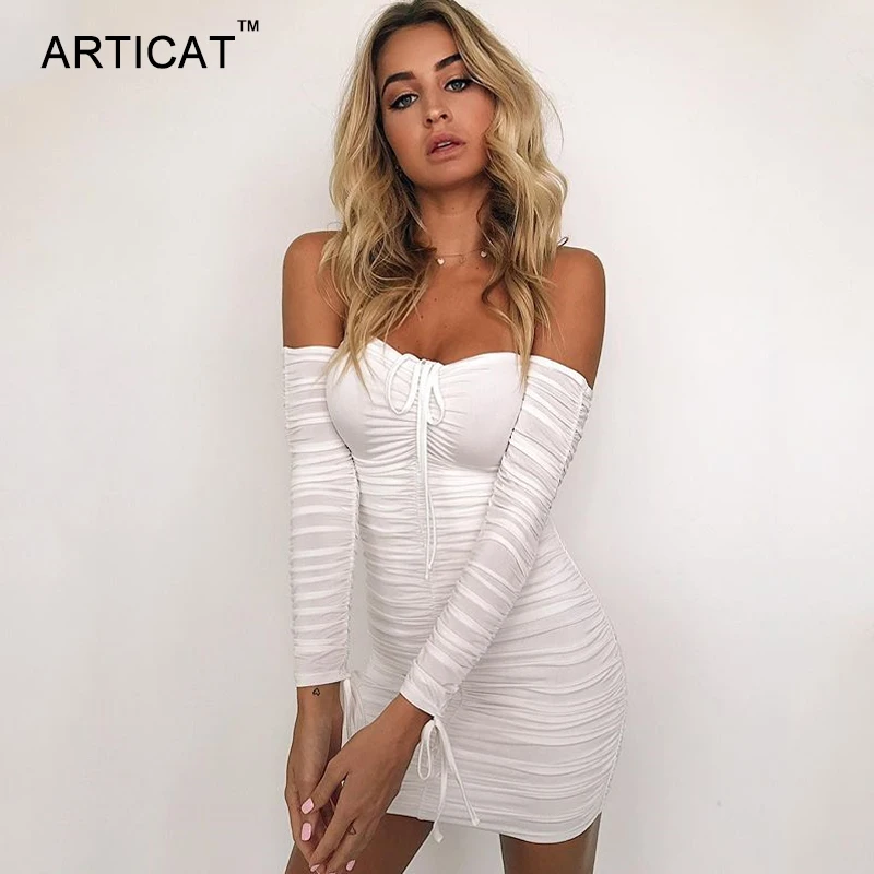 Женское облегающее платье Articat, Осеннее/зимнее облегающее платье с длинным рукавом и открытыми плечами, 2020 Женское облегающее платье Articat, Осеннее/зимнее облегающее платье с длинным рукавом и открытыми плечами, 2020