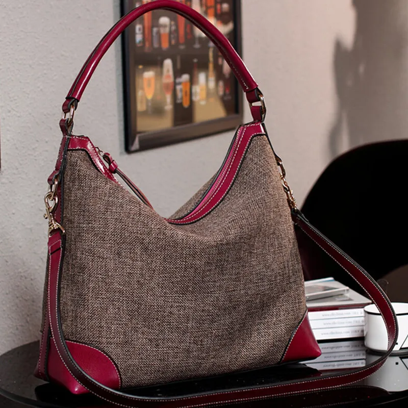 BARHEE/дизайнерская женская сумка из натуральной кожи; сумки на плечо; льняная тканевая сумка-мессенджер из воловьей кожи высокого качества