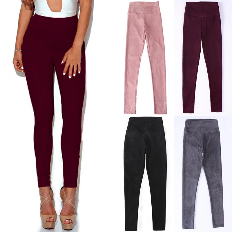 

WOMENS HIGH WAISTED PENCIL STRETCHY SKINNY FAUX SUEDE LADIES JEGGINGS LONG PANTS