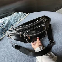 Модные женские забавные сумки с заклепками, новые Поясные Сумки из искусственной кожи, маленькие черные Наплечные сумки, женские поясные сумки