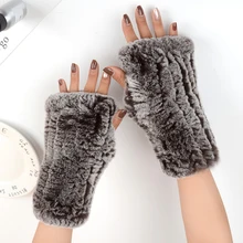 Перчатки из натурального меха кролика Рекс, перчатки на пол пальца, браслет, милые зимние перчатки