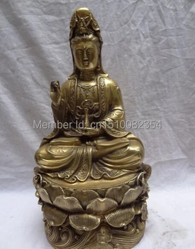 

15" Chinese Brass Buddhism Lotus Kwan-Yin GuanYin Buddha Pot Goddess Statue