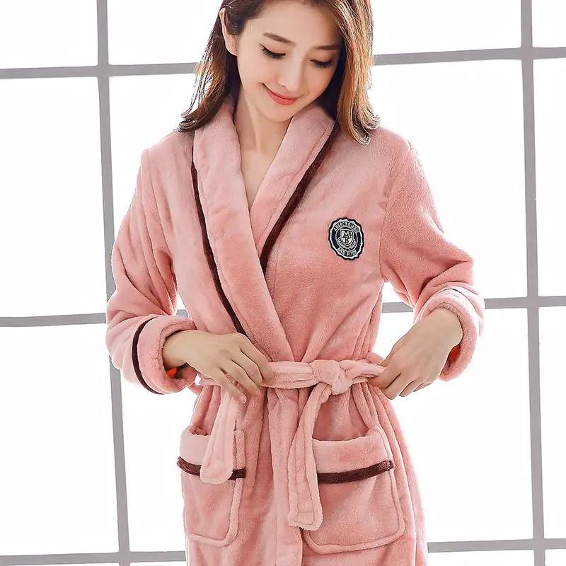 Lovers коралловый флисовый халат осень зима теплая Пижама для женщин и мужчин плотный халат для отдыха Ночная Рубашка домашняя одежда M L XL XXL - Цвет: Robe 1