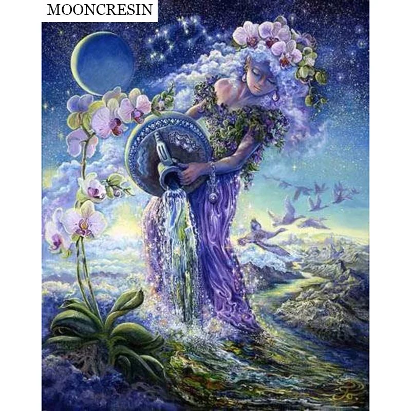 5D Diy Diamond Painting Cross Stitch The Zodiac Aquarius Crystal Square