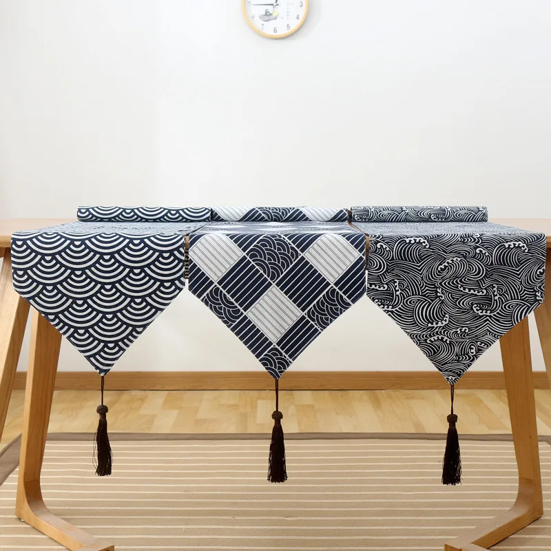 

Japanese style cotton and hemp table flag Lattice tea Zen table towels Japanese Bed Flag Retro Table Cloth Shoe Cabinet Cover