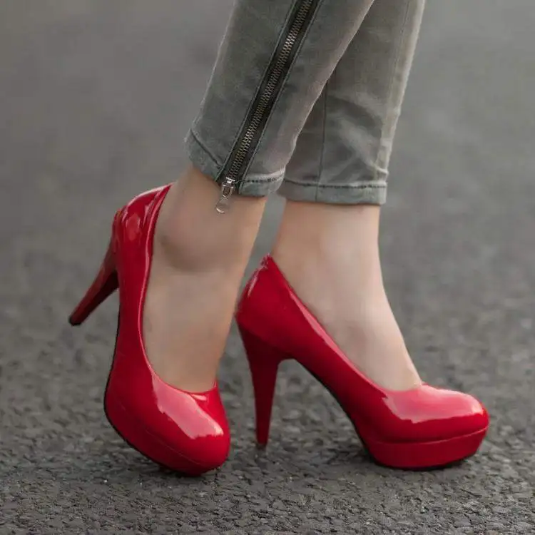 Женские туфли-лодочки; модные классические туфли из искусственной кожи на высоком каблуке; женские свадебные модельные туфли на платформе и тонком каблуке; большие размеры 34-42;#040