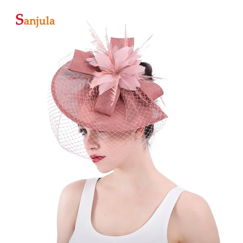 Европа Стиль розовое Для женщин Hat с лица Фата ты перья Fascinators украшение для волос pamelas boda сомбреро H49