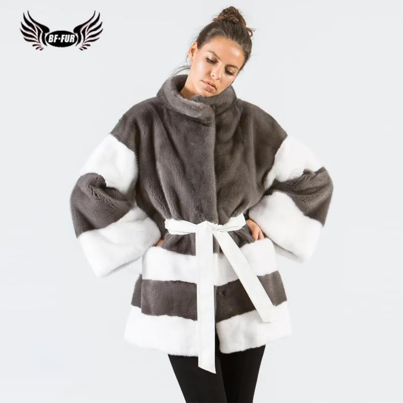 

BFFUR 2018 New Arrival Real Mink Fur Coat Women Long Tops Winter Lady Outerwear Gothic Casual Increase Thickness And Length Coat