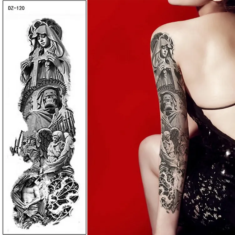 men temporary tattoo full arm sleeve temporary lion tattoos large king tattoo long sleeve sexy fake tatoo boys waterproof black - Цвет: DZ120