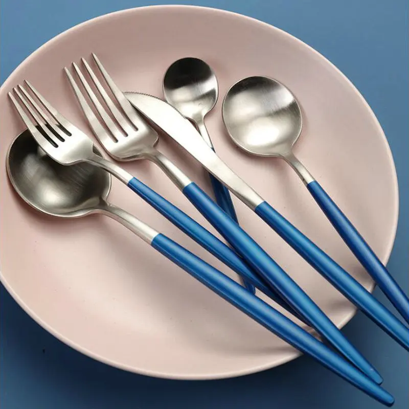 

Stainless 304 Portuguese Western tableware knife and fork spoon 4pcs/ set dinnerware set Cutlery Kitchen Food Silverware Set
