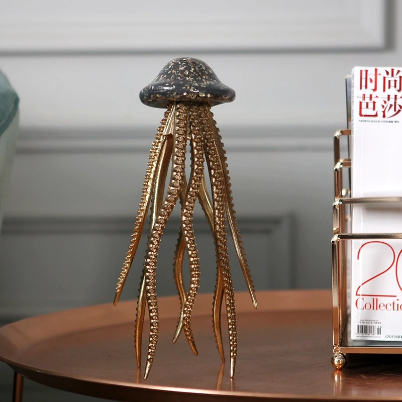 Retro Home Statues Sculpture Marine Life Decoration Accessories Resin Golden Squid Ornaments Decoration Octopus Home Decor Gift