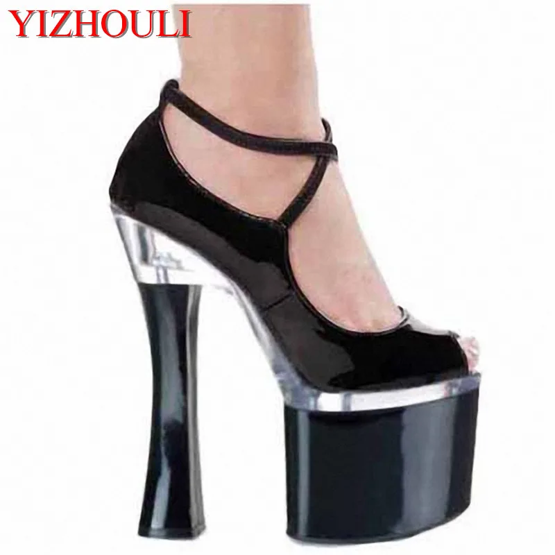 

Classics Black 18CM High-Heeled Shoes With Single Shoes OL Formal Plus Size Shoes Platform 7 Inch Stiletto With Thick Shoes
