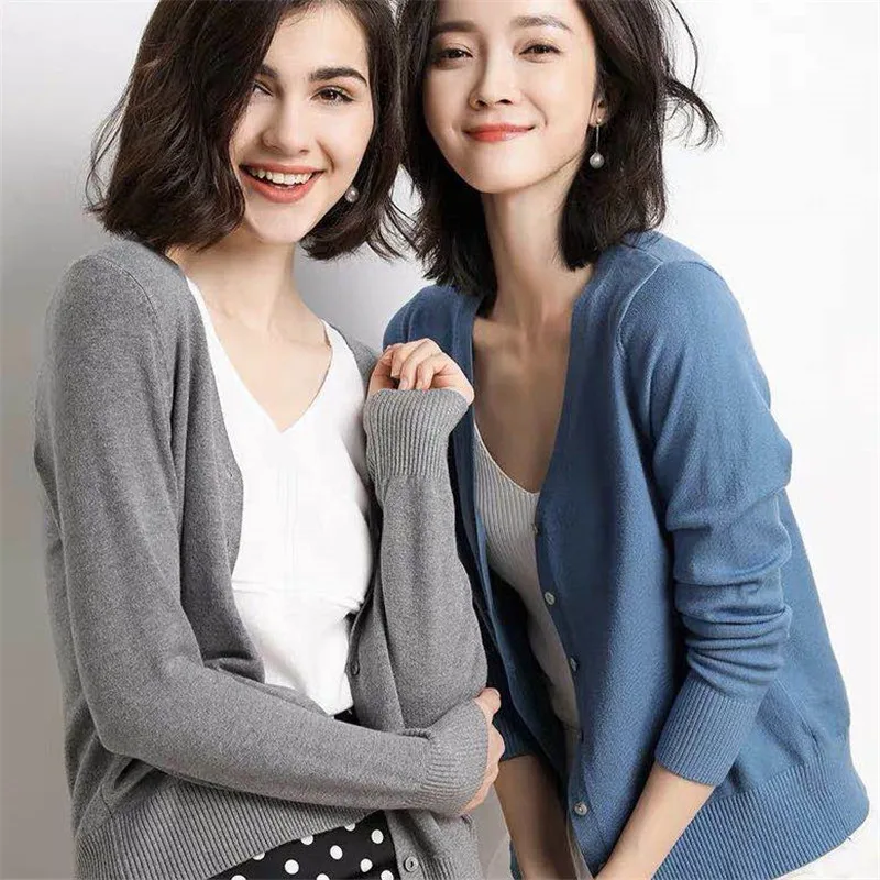 Knitted Cardigan sweater Women 2019 Spring and summer Simple Solid Straight Bottom Clothing Sweater Fashion for Female |