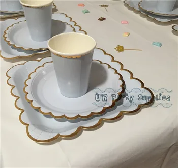 

24pcs Light Blue and Foil Gold Paper Plates Cups Party Tableware Birthday Wedding Party Decorations