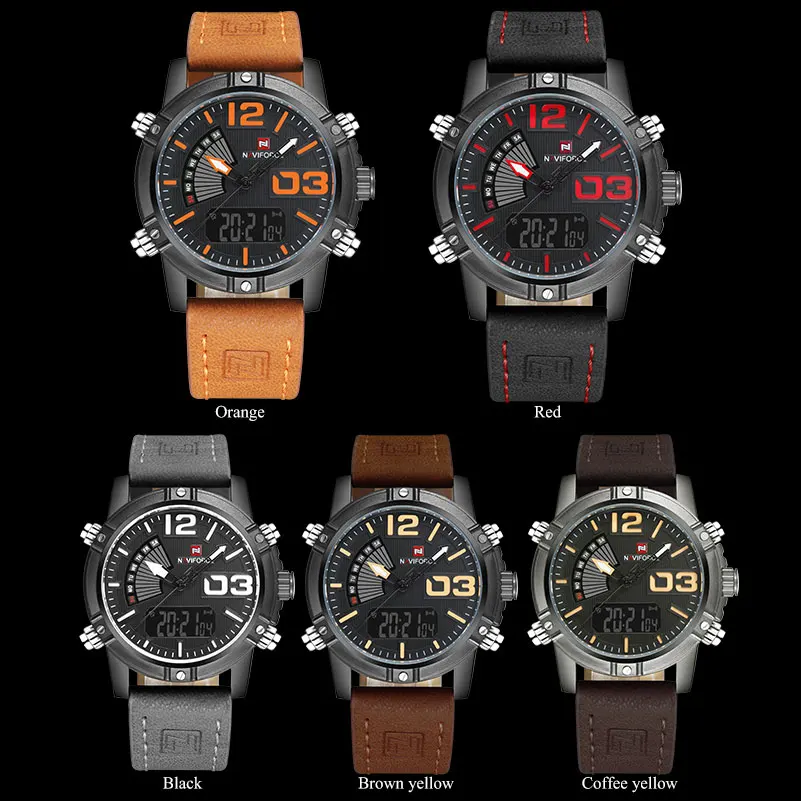 Часы наручные NAVIFORCE Мужские кварцевые Светодиодные спортивные аналоговые