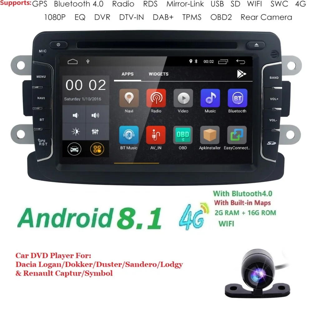 

Android8.1 4G 2GRAM Car dvd player radio audio for RENAULT DUSTER Dacia LADA Captur Logan 2 Duster GPS Navigation 4G WIFI BT DAB