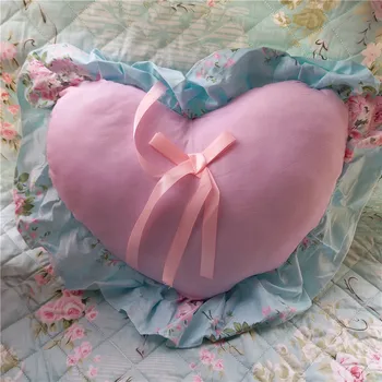 

Korean Princess sofa cushion lace fresh flower pink car cushion with bow Heart-shaped cushion wedding home textile