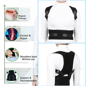 Male Female Adjustable Magnetic Posture Corrector Corset Back Brace Back Belt Lumbar Support Straight Corrector