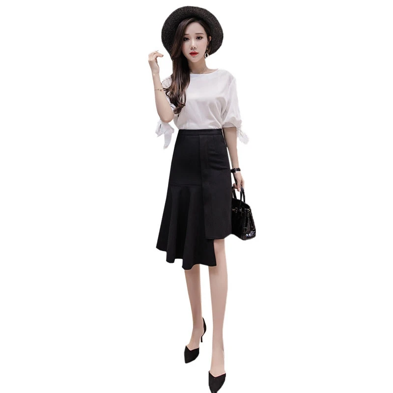 

2019 Spring New Fashion High Waist Irregular Skirt Ruffled Skirt Solid Color Slim Skirt Fishtail Skirt Female xy872
