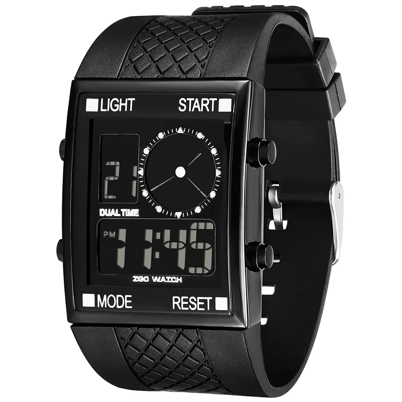ZGO Multiple Time Zone Watch Men Waterproof LED Sports Military Wrist Watches Shock Resistant