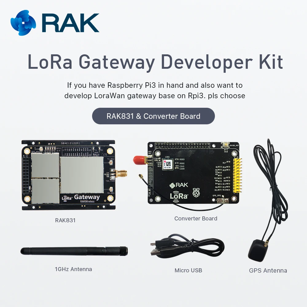 LoRa Gateway Developer Kit RAK831 LoRaWan Module with Raspberry Base Pi3 MAX-7Q GPS Module Base on SX1301 433 868 915MHz Q161