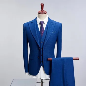 

Men's suit 3 piece jacket, pants and vest men's gentleman plaid slim suit men's business casual formal suit banquet dress