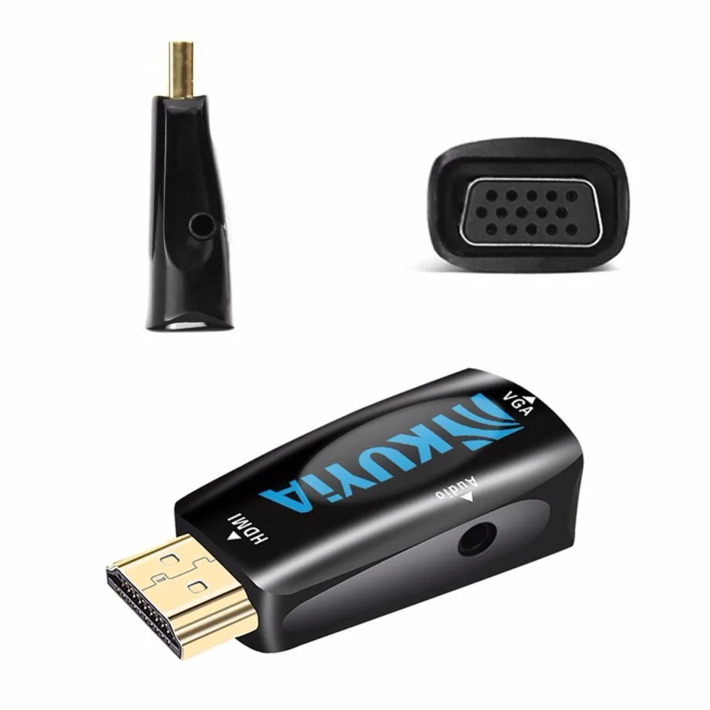 HDMI к VGA, KUYiA адаптер hdmi-vga портативный позолоченный активный 1080 P HDMI штекер вставной конвертер для VGA с 3,5 мм аудио портом