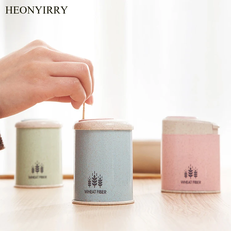 

1PCS Automatic Toothpick Holder Container Wheat Straw Household Table Toothpick Storage Box Toothpick Dispenser 3 Colors