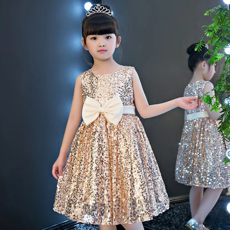 Новое Детское платье принцессы вечернее свадебное платье без рукавов для девочек детское платье на День святого Валентина с блестками и большим бантом N15