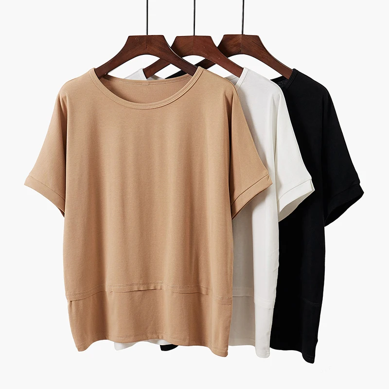 

Summer T Shirt Women Solid Color Comfortable S-XXL White Top Femme Loose Korean Style Slim Batwing Sleeve Black Tshirt Harajuku