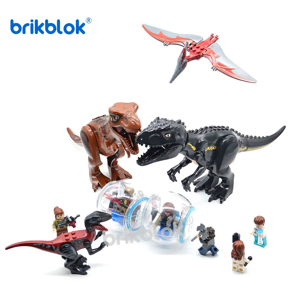 

2 PCs/Lot Big Jurassic world 2 Dinosaur Toys Figures indominus rex Tyrannosaurs Rex Compatible Building Block Toys