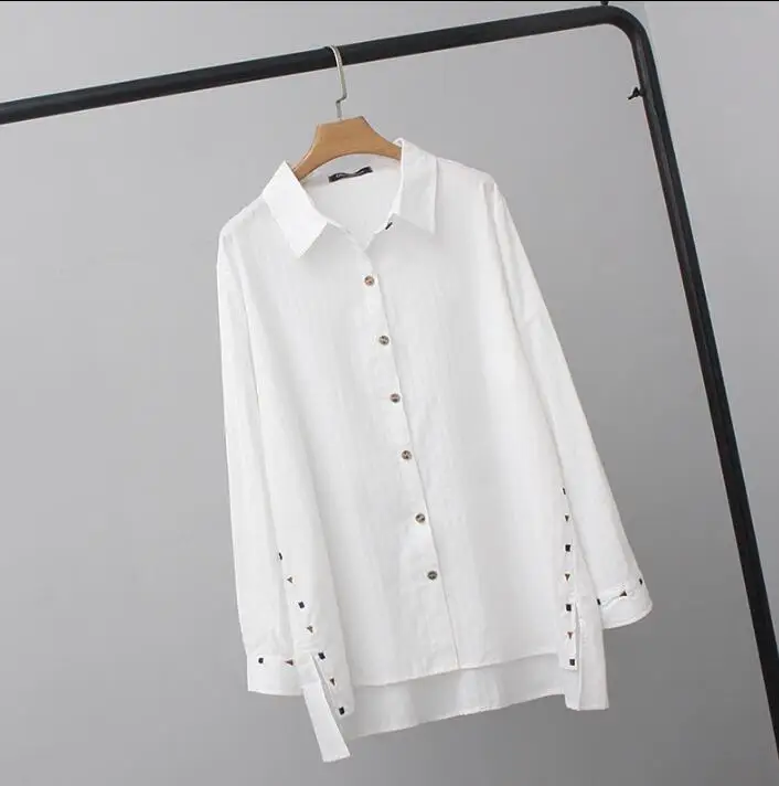 Koop Vrouwen Blouses Tops Wit Blusas 2018 lange mouwen borduren vrouwen kleding plus size vrouwelijke losse lange shirts voorjaar 4XL 5XL