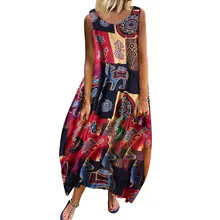 Jaycosin vestido longo feminino, estampa sem mangas gola redonda solto praia boho