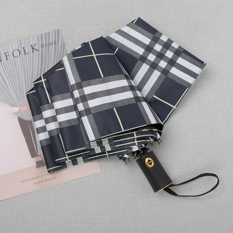 

Plaid Automatic Men Umbrella Rain Women Black Coating Sun UV Protection Car Windproof Umbrella Big Female Sunny Rain Parasol