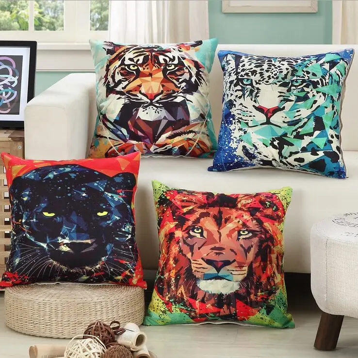 Lion Tiger Leopard Cotton Linen Sofa Cushion 45x45cm/17.7x17.7'' Embrace Throw pillow Home Decor Seat Cushion Home&Garden