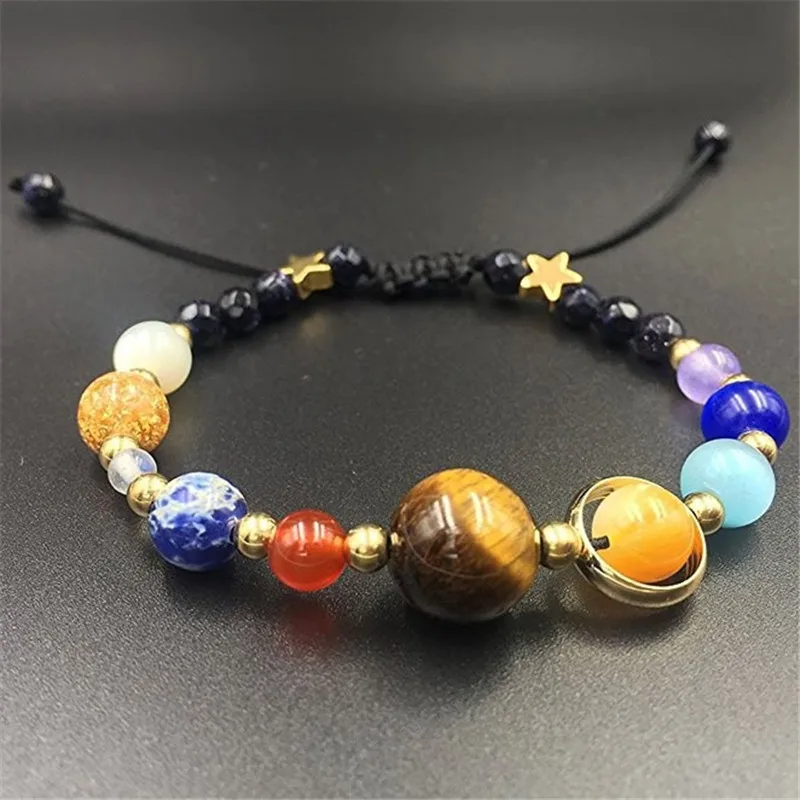 

2018 Fashion Universe Galaxy Eight Planets Colorful Beaded Bracelets Star Natural Stone Beads Bracelet Bangle For Women Men Gift
