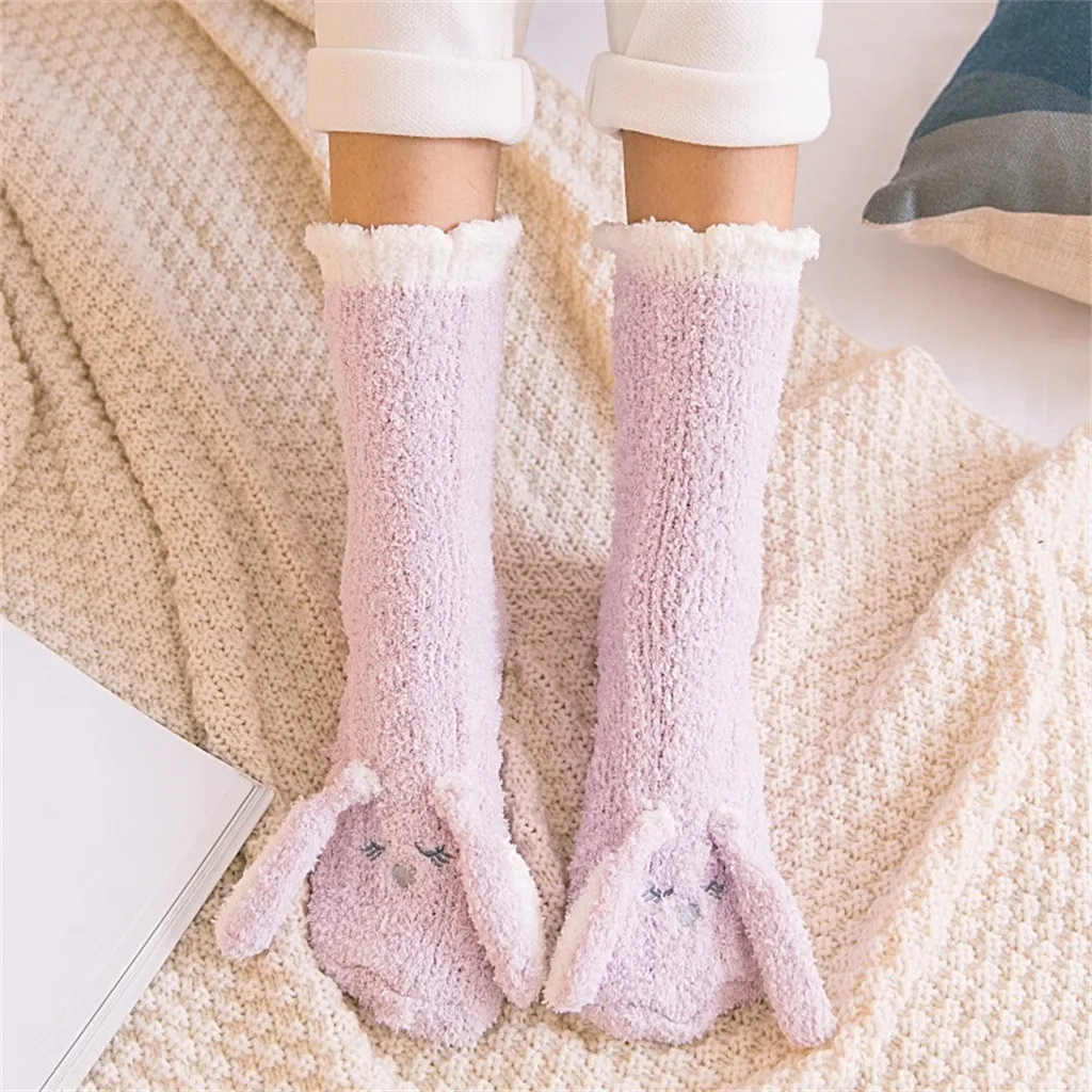 JAYCOSIN новые зимние Мультяшные теплые носки для сна Kawaii с заячьими ушками полотенце носки-тапочки коралловые бархатные утолщение 9031514