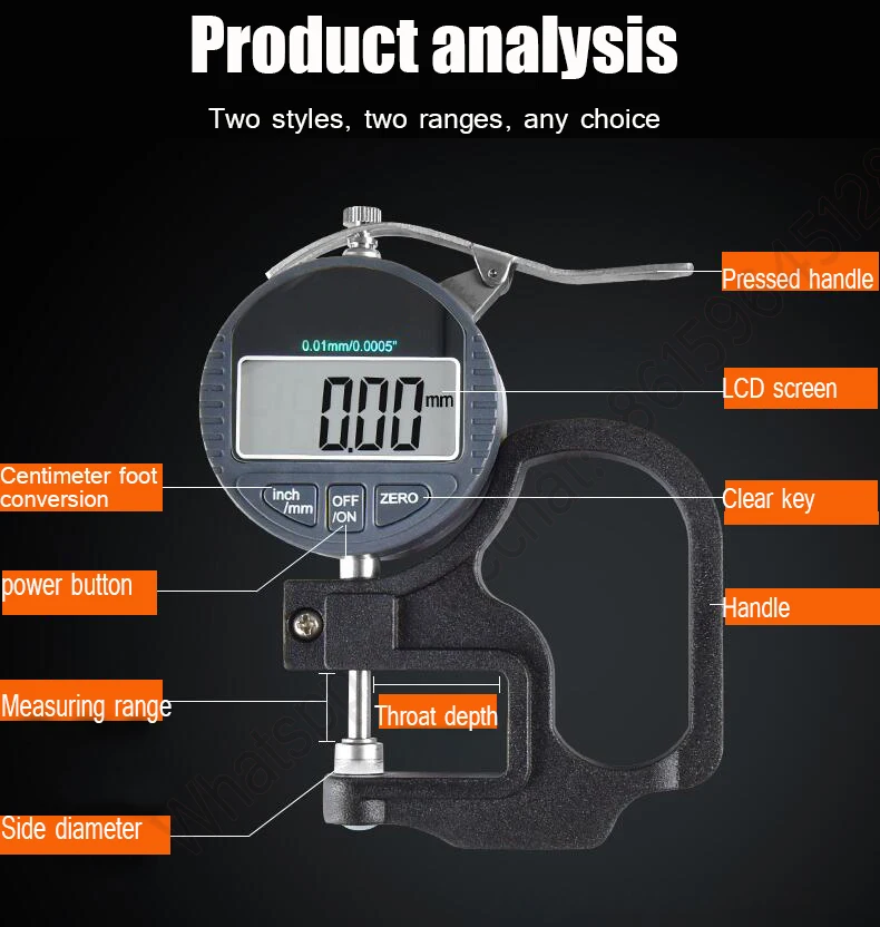 Измерительный прибор толщины стенки, диапазон измерения 0-12,7, измерительный прибор толщины стенки