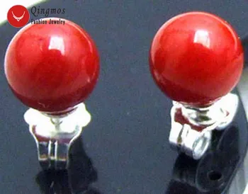 

Qingmos Trendy Natural Coral Earrings for Women with 5-6mm Round Red Coral Earring Jewelry Stering Silver Earring S925 Stud E284