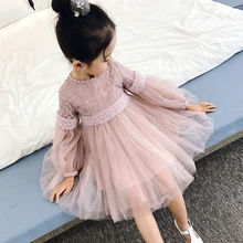 Платье для девочек детская одежда детское платье на весну и лето платье принцессы с длинными рукавами и поясом для малышей