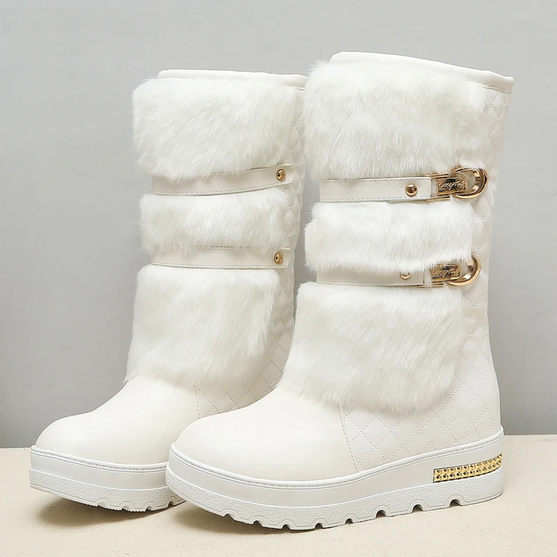 

large size 34-43 Women Winter Boots Fashion Hidden Wedges Warm Fur Shoes Woman Platform Med-calf Snow Boots women shoes