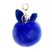 

2018 new fox fur Pom Pom Keychains rabbit ears key chain porte clef pompom Keychain ladies bag pendant Car keychain YSS-0190