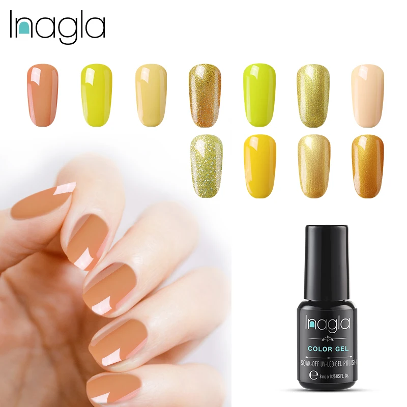 Inagla Long Lasting 20 Colors UV LED Gel Varnish Coat Color 8ML Pure Yellow Color Soak Off Enamel G