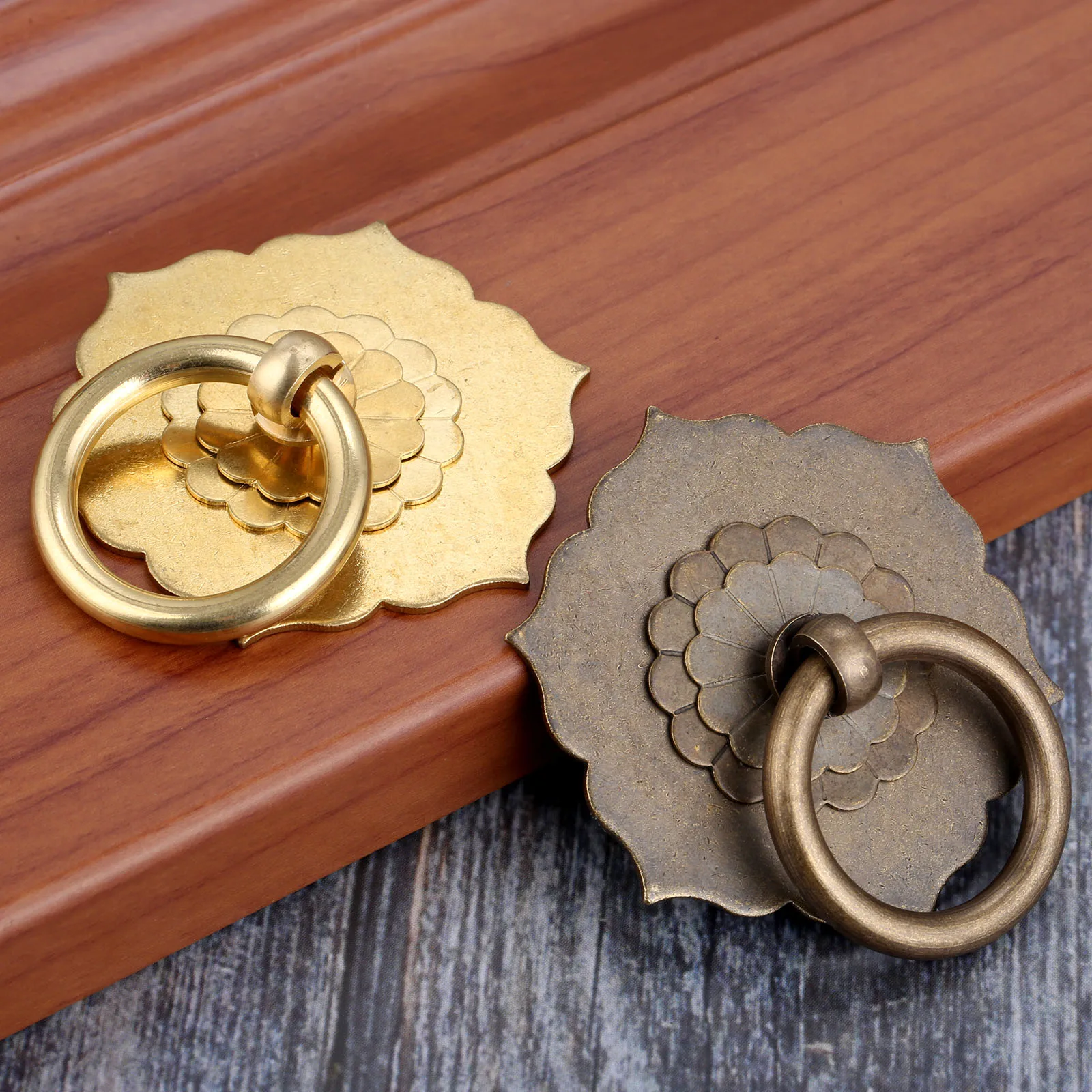

2Pcs Vintage Brass Jewelry Box Ring Knobs Furniture Hardware Antique Drawer Cabinet Door Kitchen Pull Handle 35mm