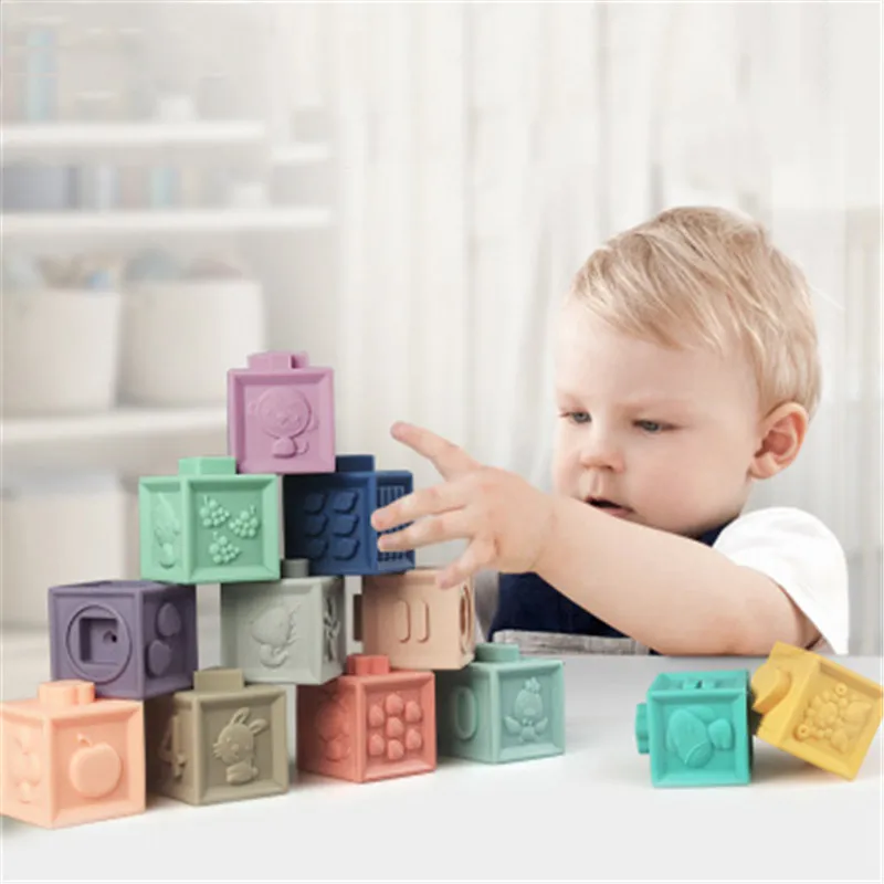 Baby Rattles Mobiles 12Pcs/Set 3D Touch Hand Balls Grasp Toy Multifunction Kids Building Blocks Bathing Squeeze Toys for Teether | Игрушки и