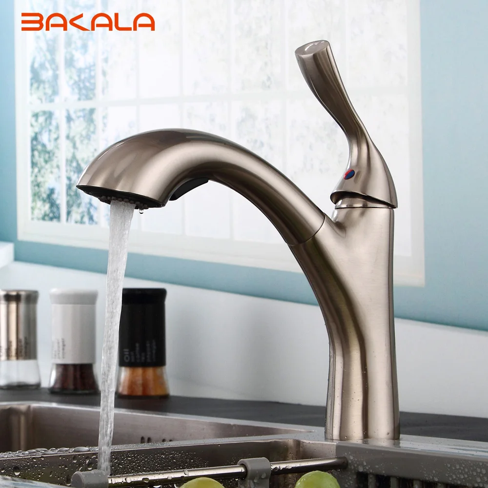 BAKALA Neue design pull out wasserhahn pinsel silber küche waschbecken mischbatterie küche wasserhahn eitelkeit wasserhahn cozinha BAKALA Neue design pull out wasserhahn pinsel silber küche waschbecken mischbatterie küche wasserhahn eitelkeit wasserhahn cozinha